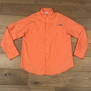 Columbia Men’s PFG Tamiami II Long Sleeve Shirt Sz M Coral Orange Peach